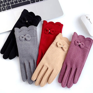 Sarung Tangan Wanita Touchscreen Dengan Hiasan Pita Winter Gloves