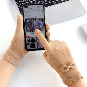 Sarung Tangan Wanita Touchscreen Dengan Hiasan Pita Winter Gloves