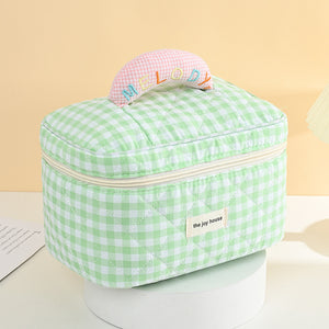 Tas Kosmetik Aesthetic Cute Plaid Pastel Beauty Case Multi Fungsi Travel Bag Make up Organizer